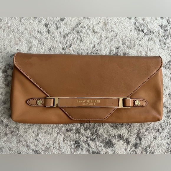 Isaac Mizrahi Tan Leather Clutch - Picture 2 of 7